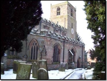Checkley Church in snow